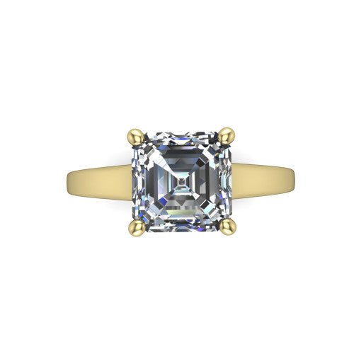 Agnes Square Emerald Shape Hidden Halo Engagement Ring in 18K Yellow Gold