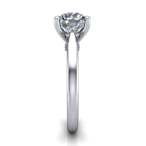 Lune round classic solitaire engagement ring in 14K White Gold, top-down view showing the center stone and the smooth band from above