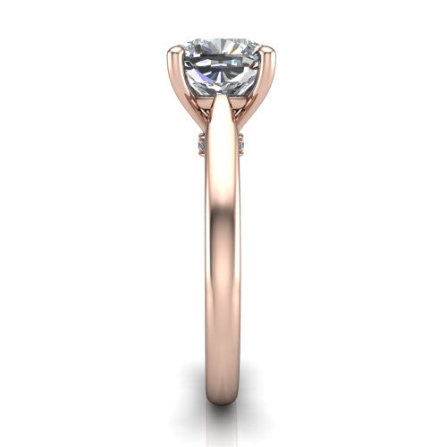 Lune cushion classic solitaire engagement ring in 18K Rose Gold, side profile showing the plain polished band and the filigree gallery in profile