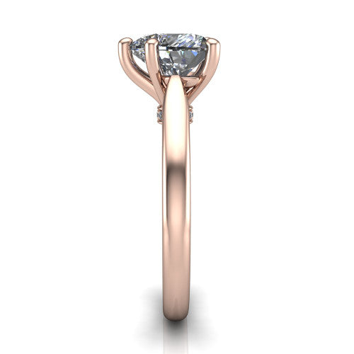 Lune heart classic solitaire engagement ring in 18K Rose Gold, side profile showing the plain polished band and the filigree gallery in profile
