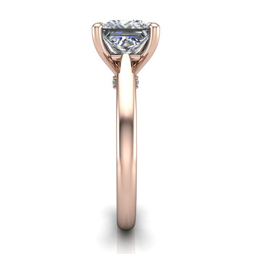Lune princess classic solitaire engagement ring in 14K Rose Gold, side profile showing the plain polished band and the filigree gallery in profile
