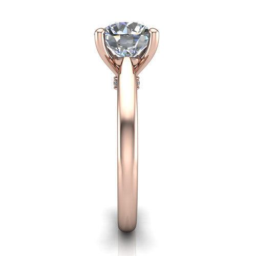 Lune round classic solitaire engagement ring in 14K Rose Gold, top-down view showing the center stone and the smooth band from above