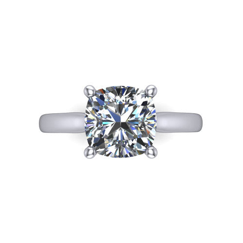Lune cushion classic solitaire engagement ring in Platinum, top-down view showing the center stone and the smooth band from above