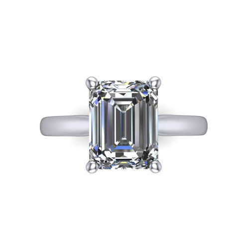 Lune emerald classic solitaire engagement ring in Platinum, top-down view showing the center stone and the smooth band from above