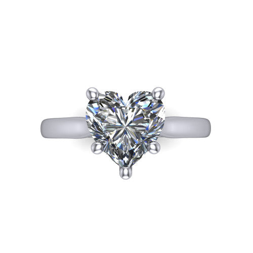 Lune heart classic solitaire engagement ring in 18K White Gold, top-down view showing the center stone and the smooth band from above
