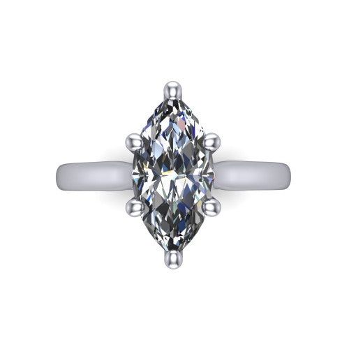 Lune marquise classic solitaire engagement ring in 14K White Gold, top-down view showing the center stone and the smooth band from above
