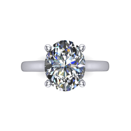 Lune oval classic solitaire engagement ring in Platinum, top-down view showing the center stone and the smooth band from above