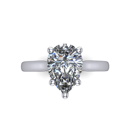Lune pear classic solitaire engagement ring in 18K White Gold, top-down view showing the center stone and the smooth band from above