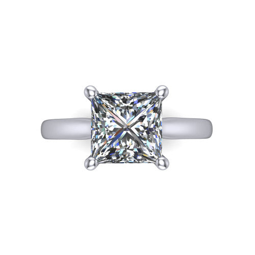 Lune princess classic solitaire engagement ring in 18K White Gold, top-down view showing the center stone and the smooth band from above