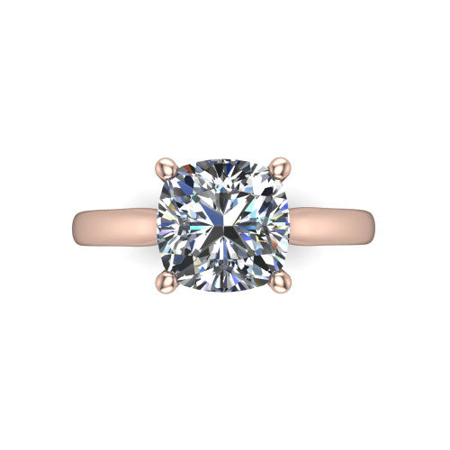 Lune cushion classic solitaire engagement ring in 18K Rose Gold, top-down view showing the center stone and the smooth band from above