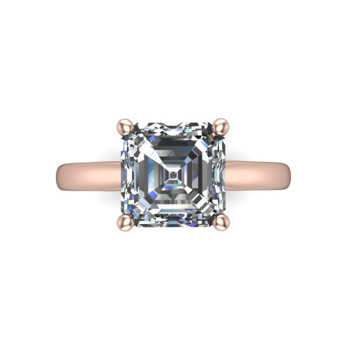 Lune square emerald classic solitaire engagement ring in 14K Rose Gold, top-down view showing the center stone and the smooth band from above