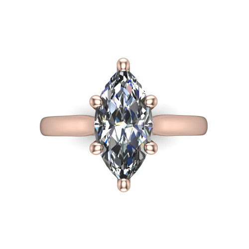 Lune marquise classic solitaire engagement ring in 18K Rose Gold, top-down view showing the center stone and the smooth band from above