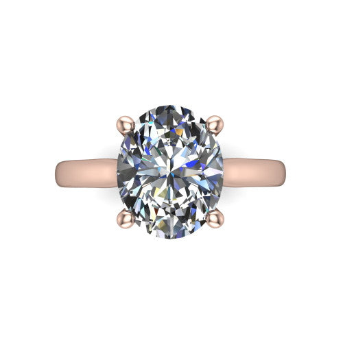Lune oval classic solitaire engagement ring in 18K Rose Gold, top-down view showing the center stone and the smooth band from above