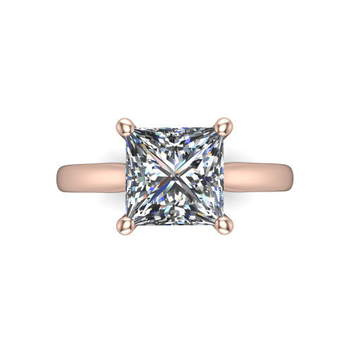 Lune princess classic solitaire engagement ring in 18K Rose Gold, top-down view showing the center stone and the smooth band from above