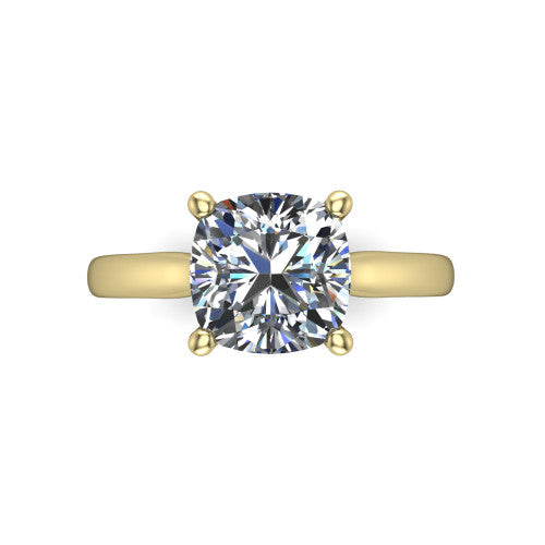 Lune cushion classic solitaire engagement ring in 18K Yellow Gold, top-down view showing the center stone and the smooth band from above