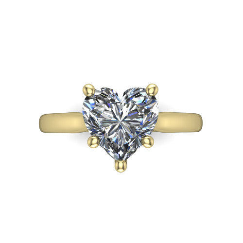 Lune heart classic solitaire engagement ring in 18K Yellow Gold, top-down view showing the center stone and the smooth band from above