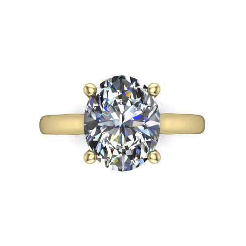 Lune oval classic solitaire engagement ring in 18K Yellow Gold, top-down view showing the center stone and the smooth band from above