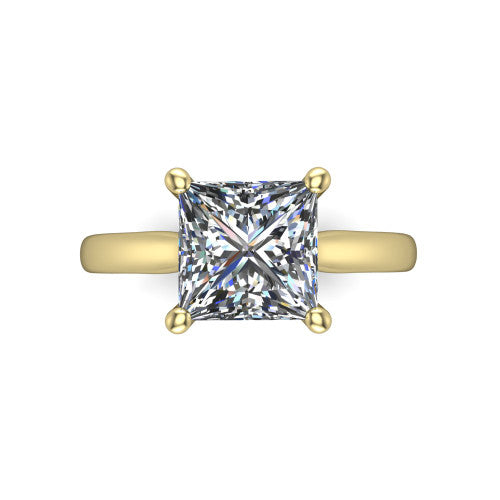 Lune princess classic solitaire engagement ring in 14K Yellow Gold, top-down view showing the center stone and the smooth band from above
