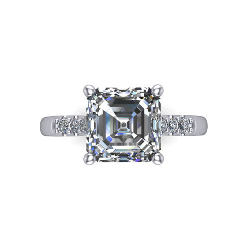 Jinnie square emerald classic engagement ring in 14K White Gold, top-down view showing the center stone and the pav&eacute; shoulders from above