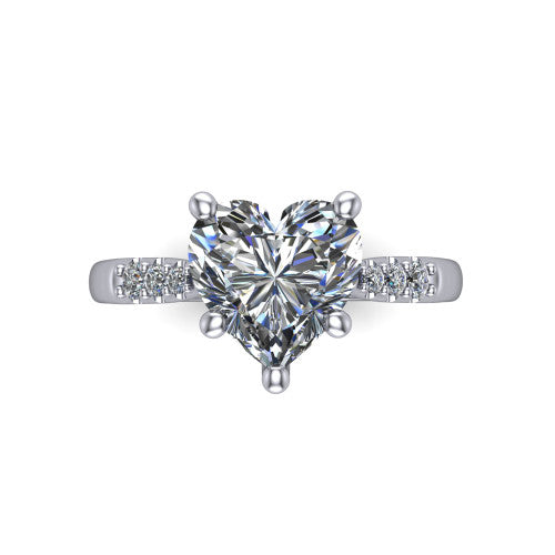 Jinnie heart classic engagement ring in Platinum, top-down view showing the center stone and the pav&eacute; shoulders from above