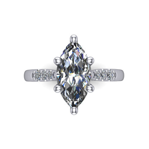 Jinnie marquise classic engagement ring in Platinum, top-down view showing the center stone and the pav&eacute; shoulders from above