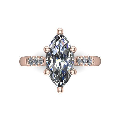 Jinnie marquise classic engagement ring in 14K Rose Gold, top-down view showing the center stone and the pav&eacute; shoulders from above