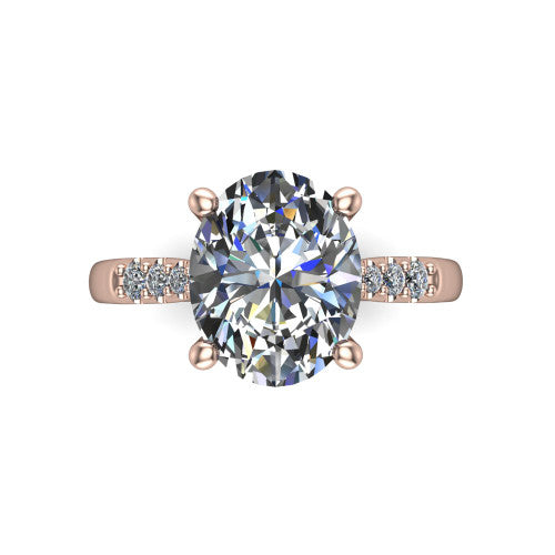 Jinnie oval classic engagement ring in 18K Rose Gold, top-down view showing the center stone and the pav&eacute; shoulders from above