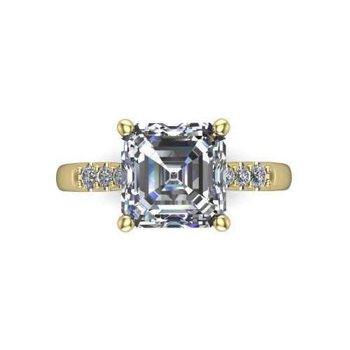 Jinnie square emerald classic engagement ring in 14K Yellow Gold, top-down view showing the center stone and the pav&eacute; shoulders from above