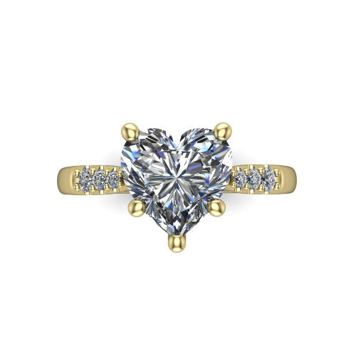 Jinnie heart classic engagement ring in 14K Yellow Gold, top-down view showing the center stone and the pav&eacute; shoulders from above