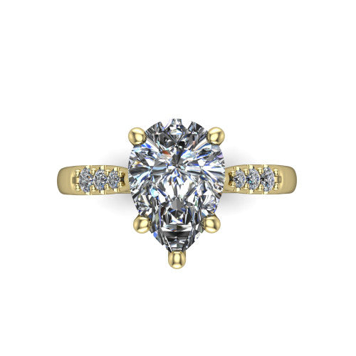 Jinnie pear classic engagement ring in 18K Yellow Gold, top-down view showing the center stone and the pav&eacute; shoulders from above