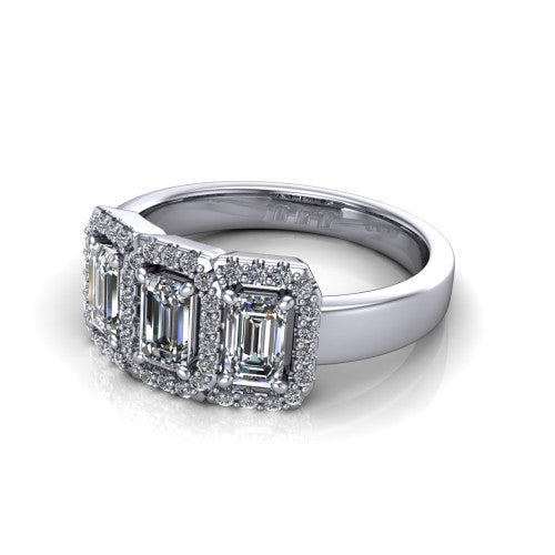 Lilliana Emerald Shape Halo Engagement Ring in 18K White Gold