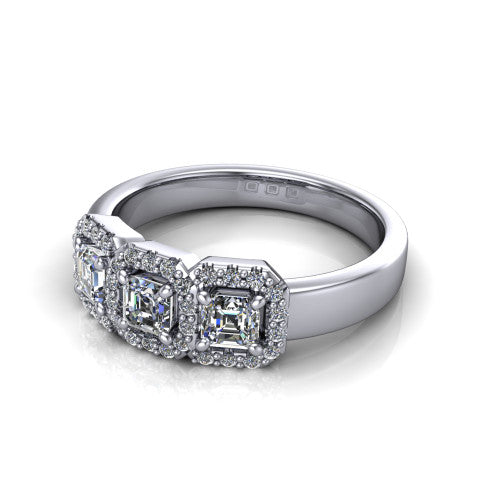 Lilliana Square Emerald Shape Halo Engagement Ring in 14K White Gold