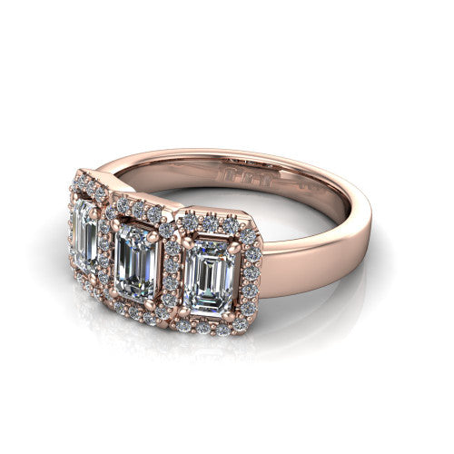 Lilliana Emerald Shape Halo Engagement Ring in 18K Rose Gold