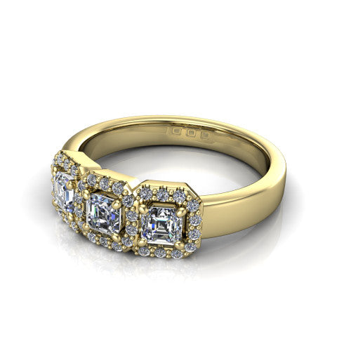 Lilliana Square Emerald Shape Halo Engagement Ring in 14K Yellow Gold