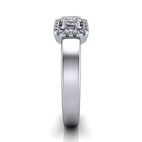 Lilliana Square Emerald Shape Halo Engagement Ring in 18K White Gold