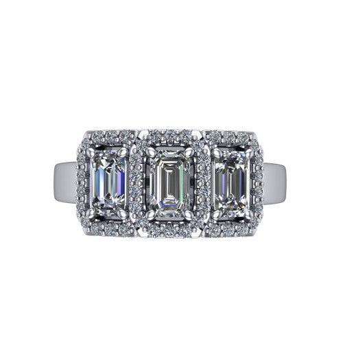Lilliana Emerald Shape Halo Engagement Ring in Platinum