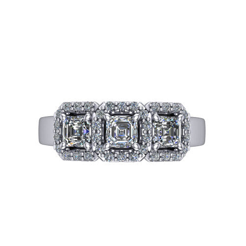 Lilliana Square Emerald Shape Halo Engagement Ring in 18K White Gold
