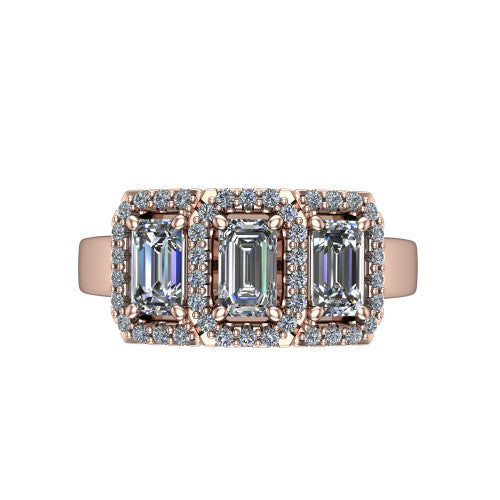 Lilliana Emerald Shape Halo Engagement Ring in 18K Rose Gold