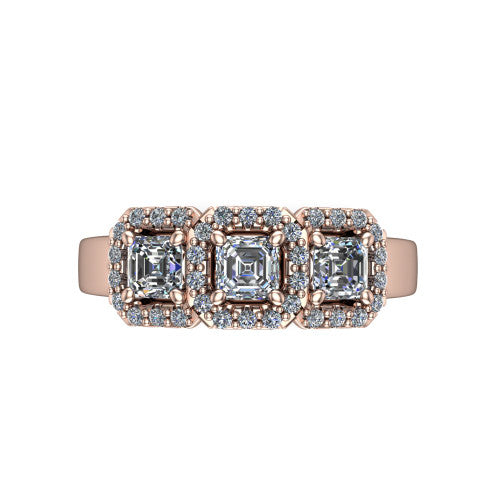 Lilliana Square Emerald Shape Halo Engagement Ring in 18K Rose Gold