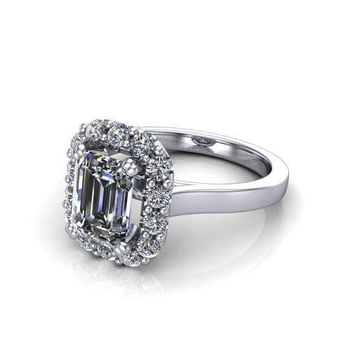 Raelyn Emerald Shape Halo Engagement Ring in 14K White Gold
