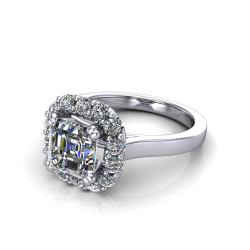 Raelyn Square Emerald Shape Halo Engagement Ring in Platinum