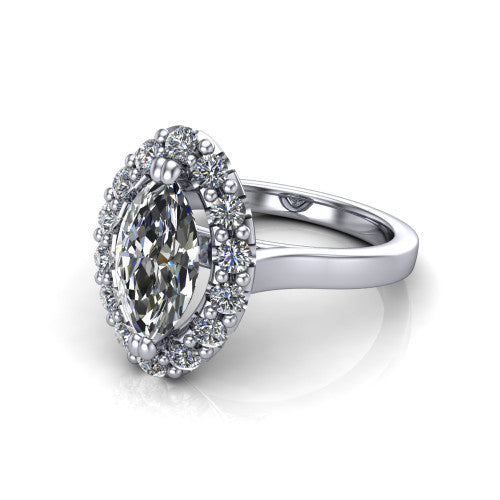 Raelyn Marquise Shape Halo Engagement Ring in 14K White Gold