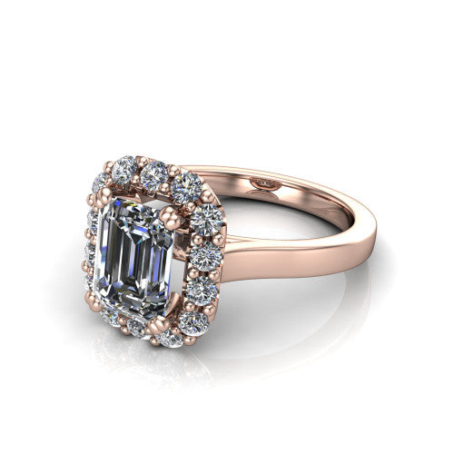 Raelyn Emerald Shape Halo Engagement Ring in 18K Rose Gold