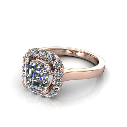 Raelyn Square Emerald Shape Halo Engagement Ring in 14K Rose Gold