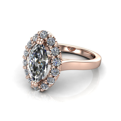 Raelyn Marquise Shape Halo Engagement Ring in 18K Rose Gold