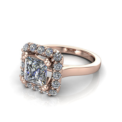 Raelyn Princess Shape Halo Engagement Ring in 18K Rose Gold