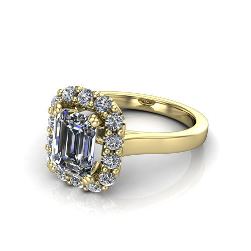 Raelyn Emerald Shape Halo Engagement Ring in 18K Yellow Gold