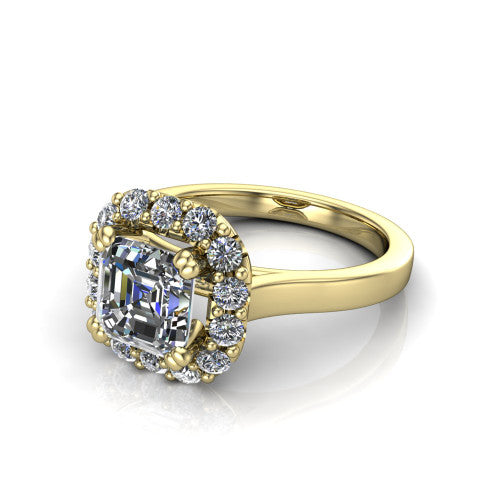 Raelyn Square Emerald Shape Halo Engagement Ring in 18K Yellow Gold