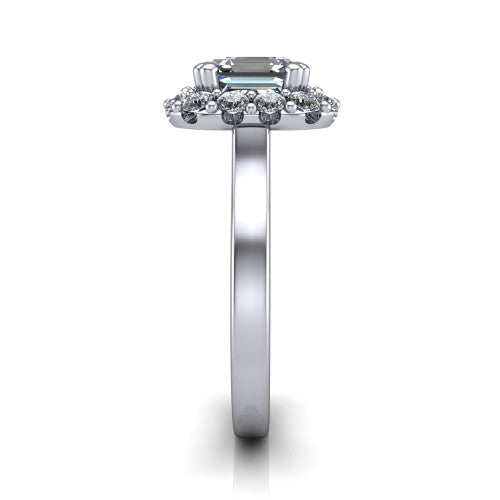 Raelyn Square Emerald Shape Halo Engagement Ring in Platinum