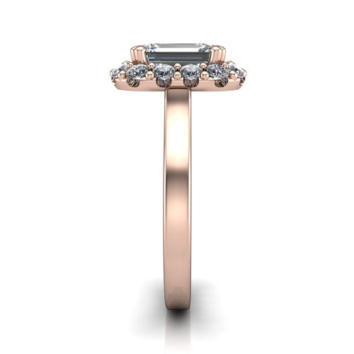 Raelyn Emerald Shape Halo Engagement Ring in 14K Rose Gold